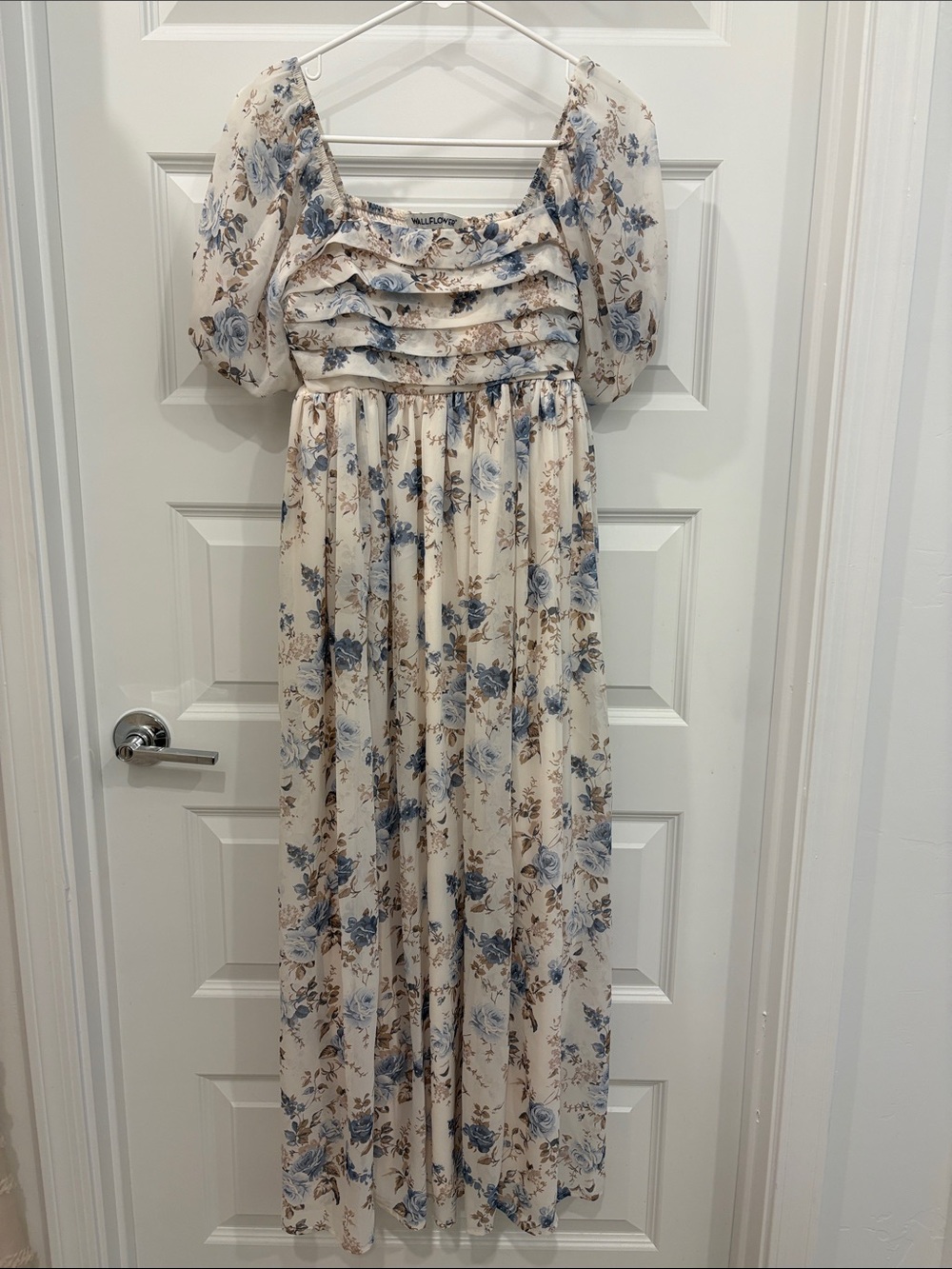 Wallflower Cream Maxi Dress with Blue and Brown Floral Print